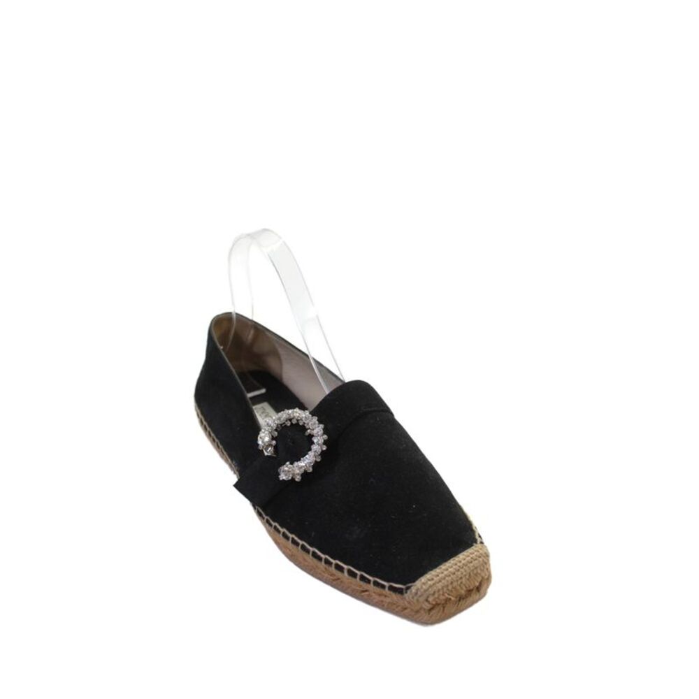 Jimmy Choo Womens Jeweled Buckle Espadrille Flats Black Size 38 8